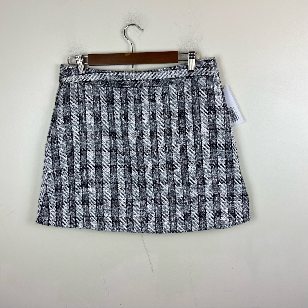 JustFab Grey White Tweed Mini Skirt Academia Classic Schoolgirl Size Large‎ NWT